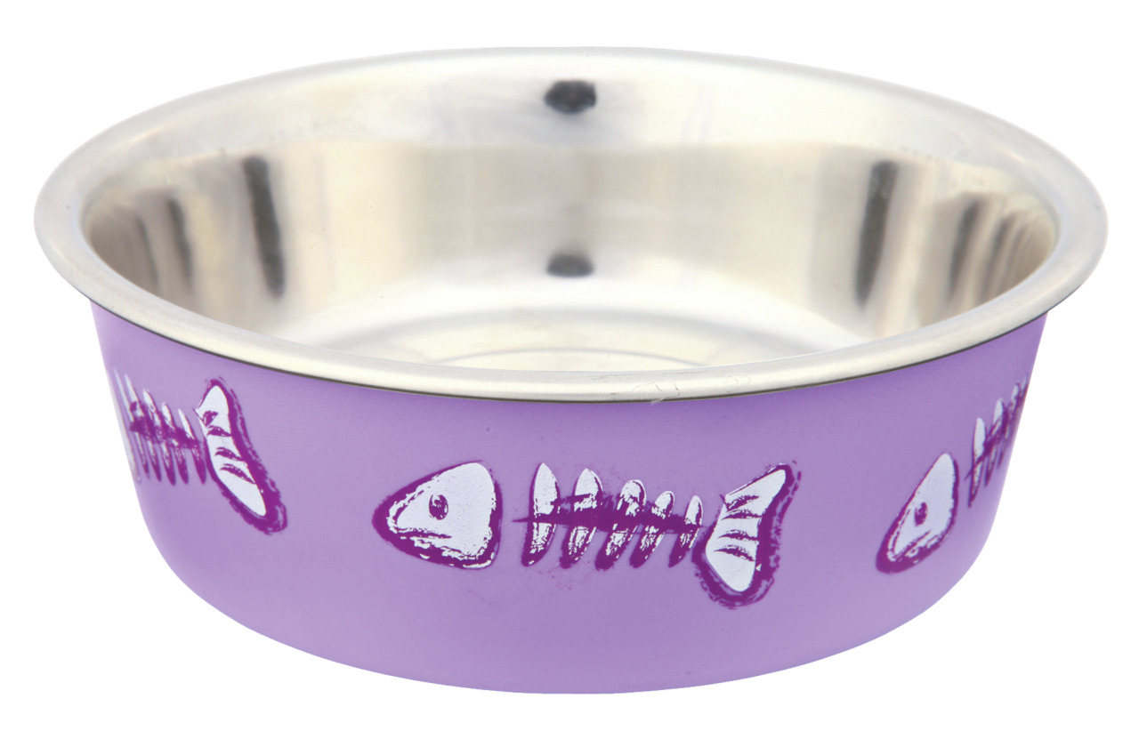 TRIXIE Futternapf für Katzen, Edelstahl, Fischgräten-Motiv, robust & hygienisch, für Trocken-/Nassfutter & Wasser.