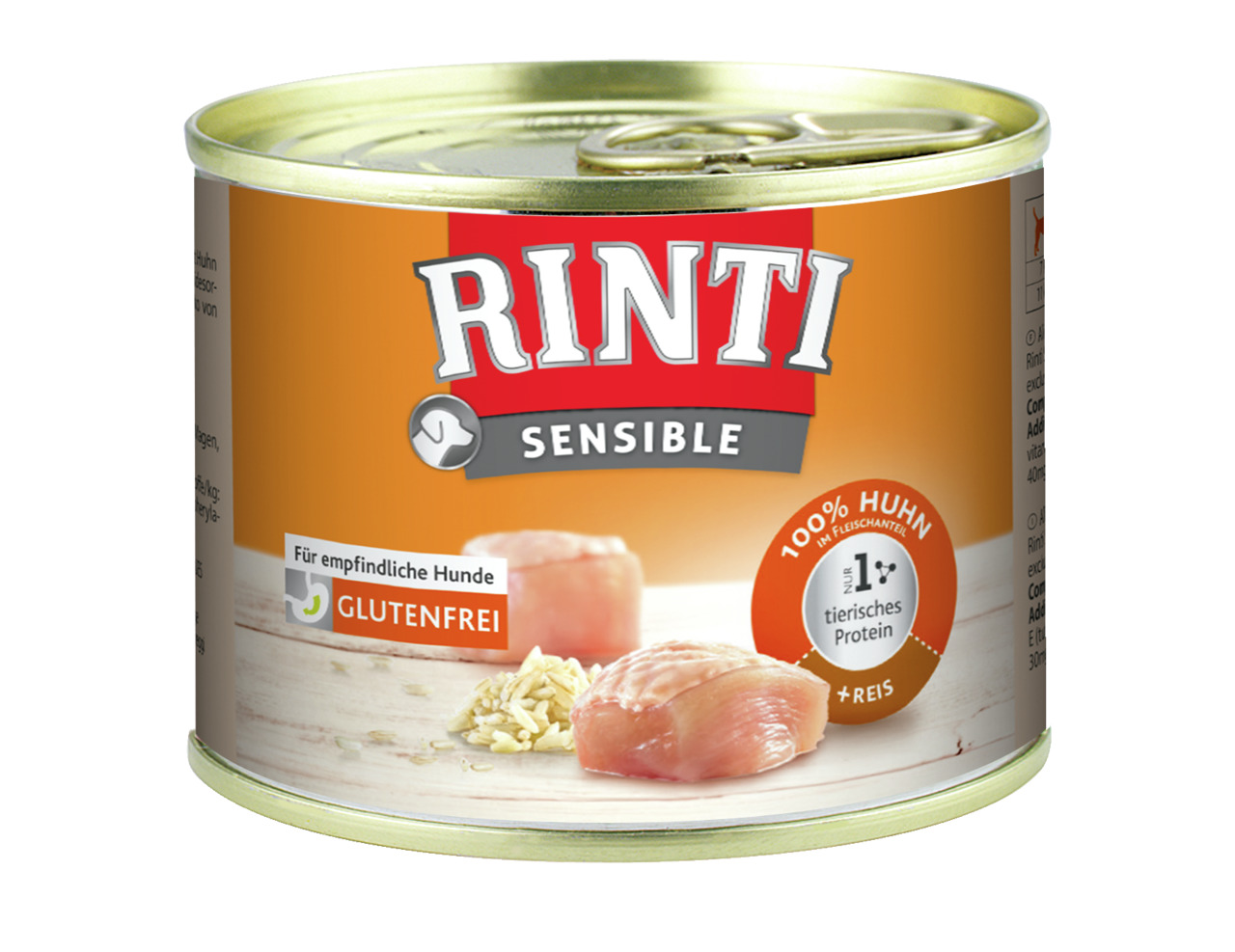 RINTI Sensible Hundefutter, 400 g, für empfindl. Hunde, glutenfrei, 100 % Huhn + Reis, 1 % tierisches Protein.