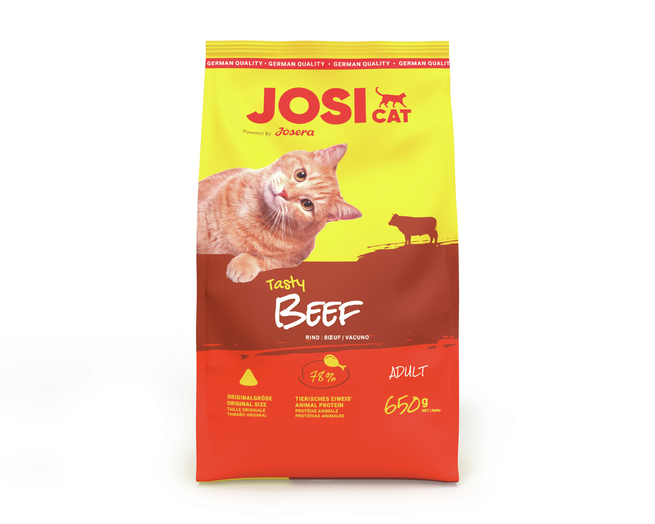 Josera JosiCat Tasty Beef, Katzenfutter für Adult, Rind, 650 g, 78 % tierisches Eiweiß, hohe Qualität.