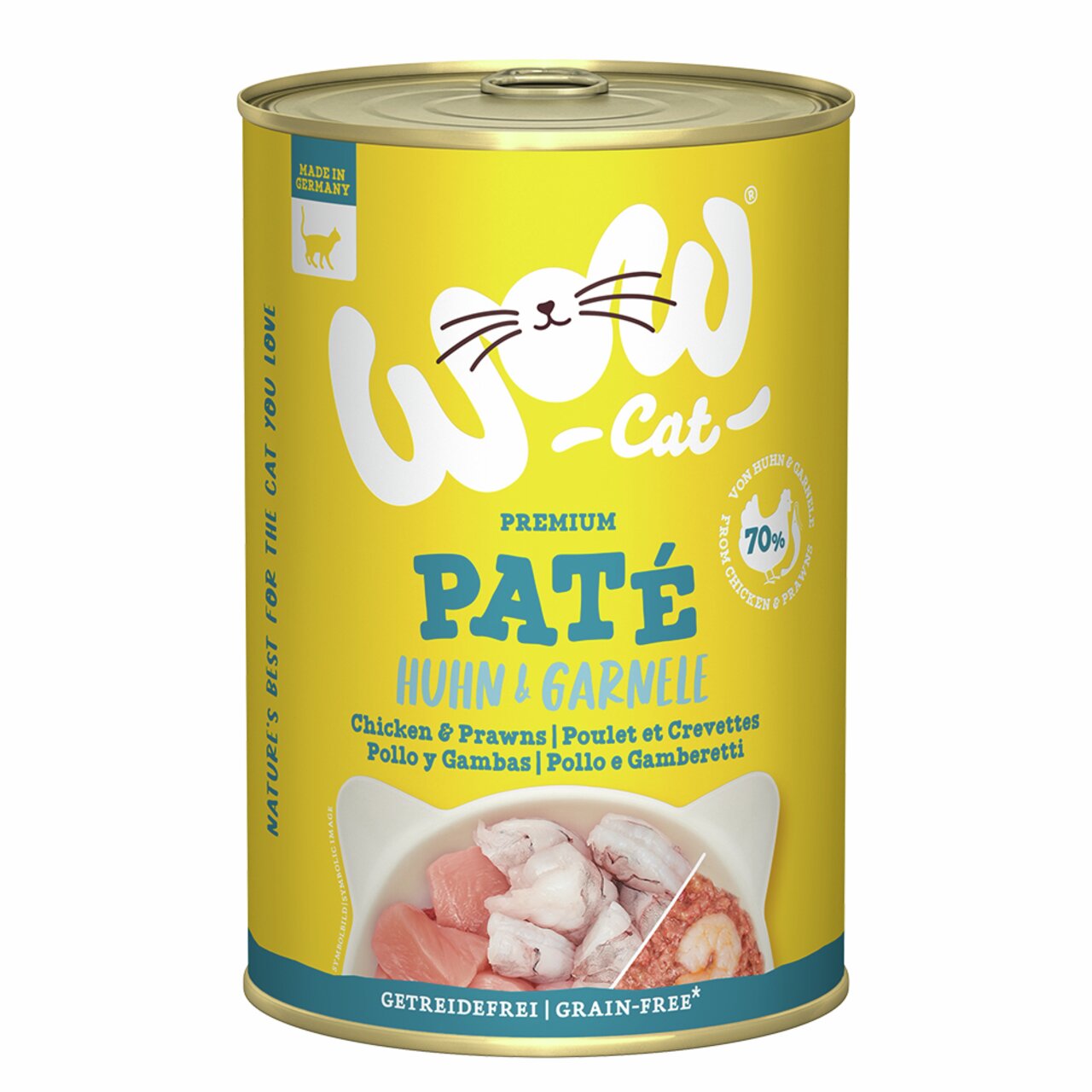 WOW Cat Premium Paté Huhn & Garnele, für Katzen, getreidefrei, 70 % Fleisch, hergestellt in Deutschland, 400 g.