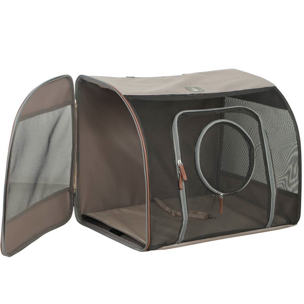 Faltbare Transportbox "Nobby Pet Home" für Hunde/Katzen, Braun, Nylon, Netzfenster, Reißverschluss, Matte, ideal für Reisen/Zuhause.