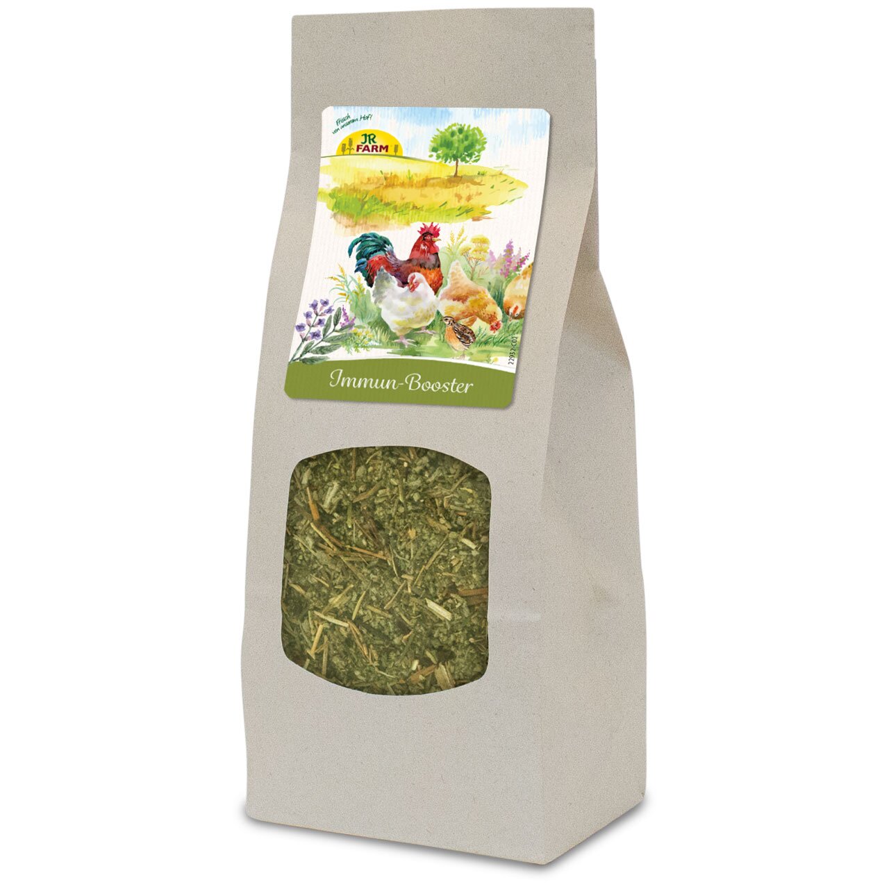 JR FARM Immun-Booster, Geflügel, mit Kräutern zur Unterstützung des Immunsystems, 500 g Packung, transparentes Sichtfenster.