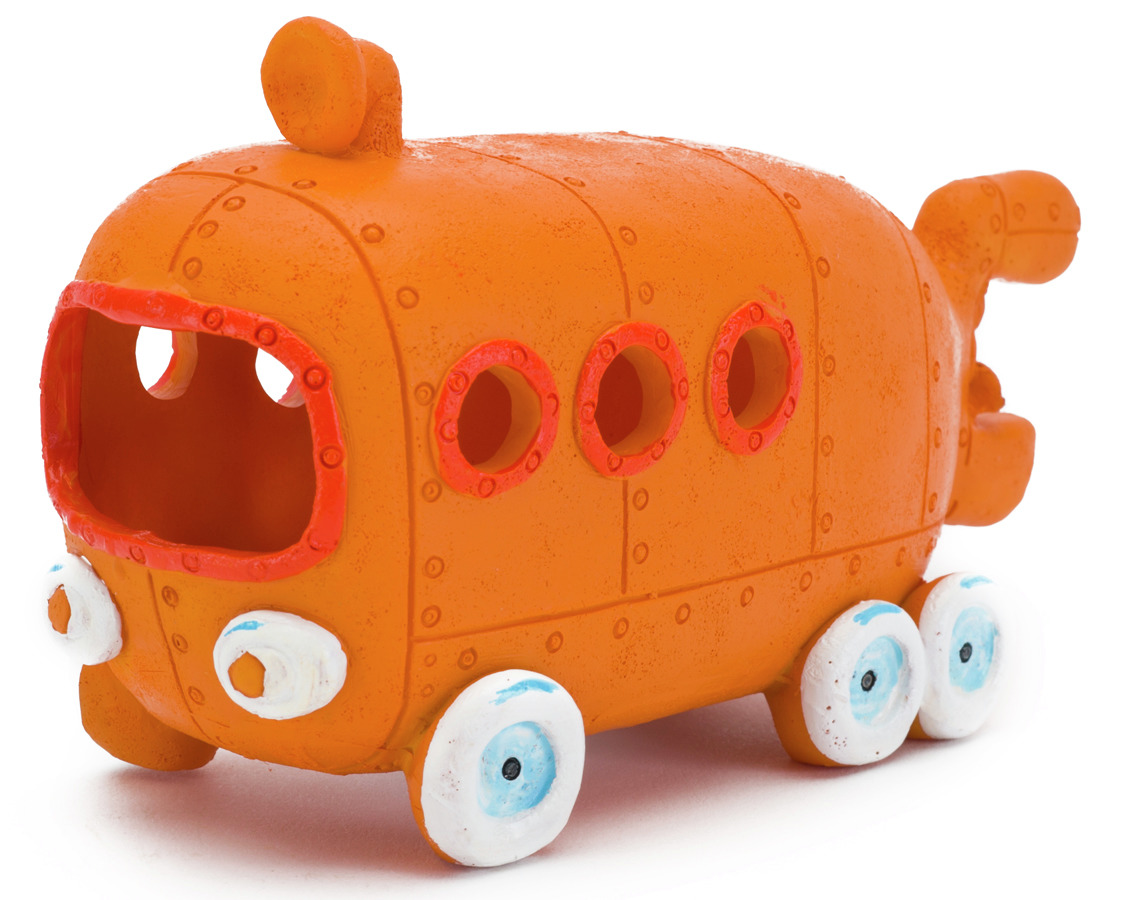 Penn-Plax U-Boot-Deko, für Aquarienliebhaber, Versteckmöglichkeit für Fische, orange mit weißen Details & blauen Akzenten.