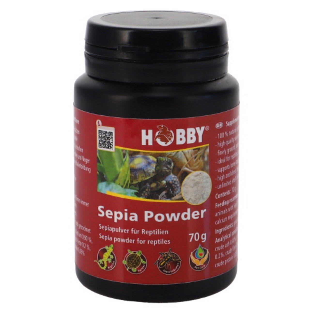 HOBBY Sepia Powder für Reptilien, Nahrungsergänzung mit Kalzium, 70 g Dose, unterstützt gesunde Knochenbildung.