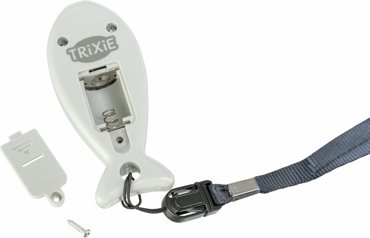 TRIXIE Clicker für Hunde, ideal für Training und Erziehung, handliches Design in Fischform, inklusive Band und Befestigung.