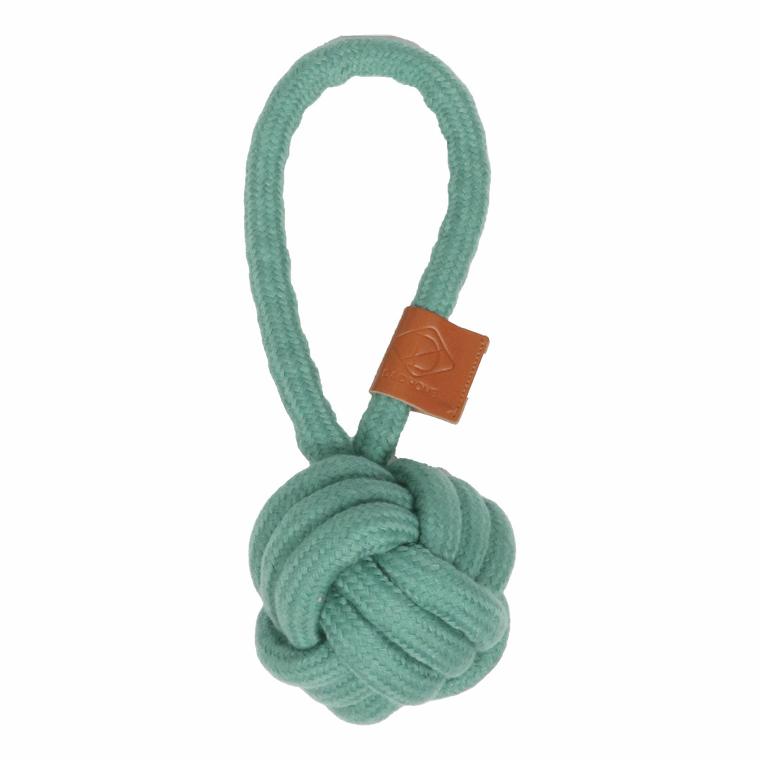 D&D Hundespielzeug, Baumwollseil-Knoten m. Schlaufe, mintgrün, für Zerrspiele/Kauen, Zahnpflege, langlebig, Lederetikett sichtbar.