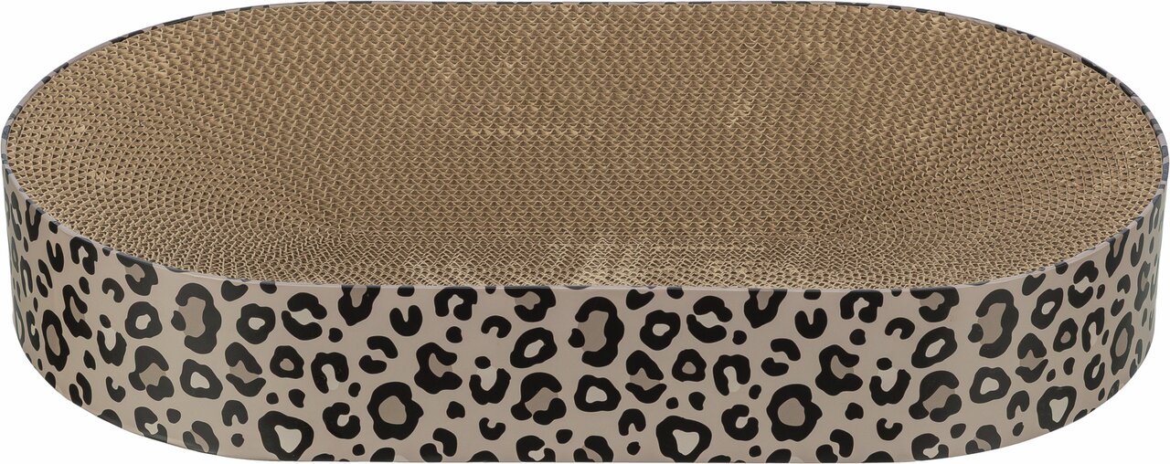 Katzensofa von TRIXIE aus Pappe mit Leopardenmuster, für Katzen, ideal zum Kratzen und Ruhen, Maße: oval, beige-braun.