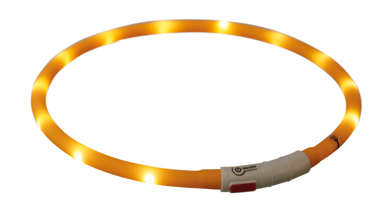TRIXIE LED-Halsband für Hunde, orange, für Spaziergänge im Dunkeln, optimale Sichtbarkeit & Sicherheit, leicht bedienbar, flexibel.