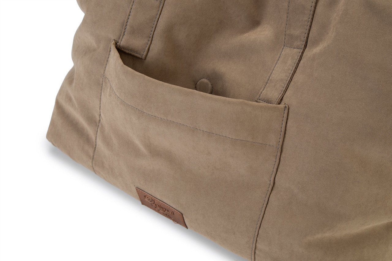 Tragetasche "Designed by Lotte" für Hunde/Katzen, beige, weiches Material, Außentasche, Lederaufnäher, ideal für kleine Haustiere.