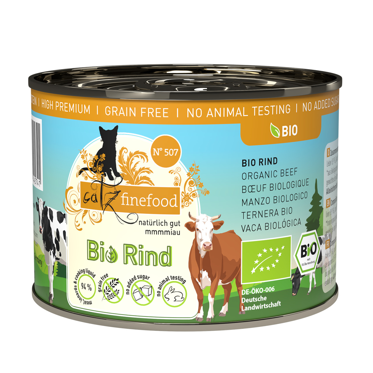 Catz finefood Bio Rind, Katzenfutter, Bio-Rind, getreidefrei, ohne Zuckerzusatz, ohne Tierversuche, 200 g, EU-Bio-Siegel, DE-Landwirtschaft.