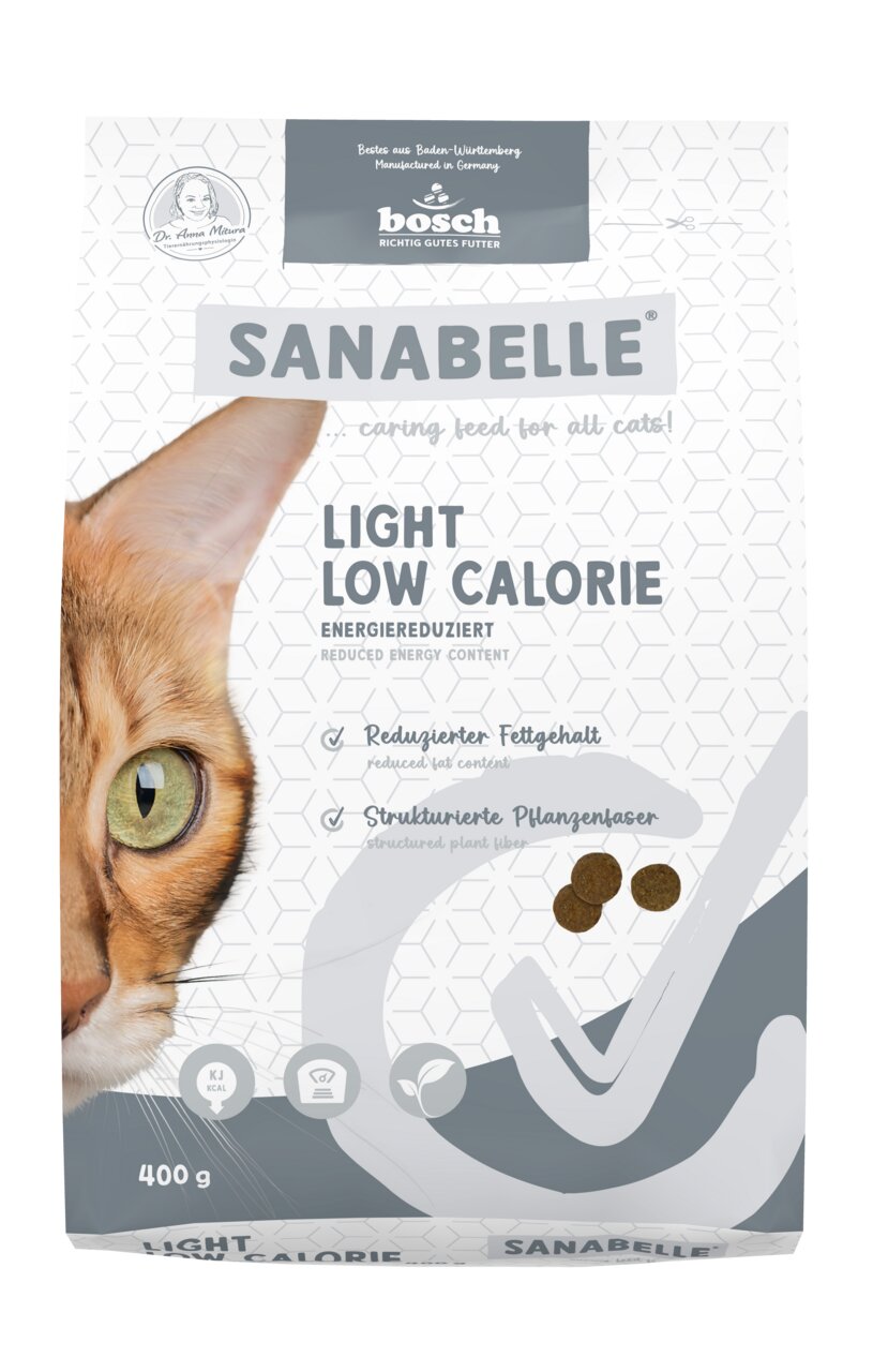 Bosch Sanabelle Light Low Calorie, Katzenfutter f. reduzierten Energiebedarf, 400 g, mit reduziertem Fettgehalt u. Pflanzenfasern.