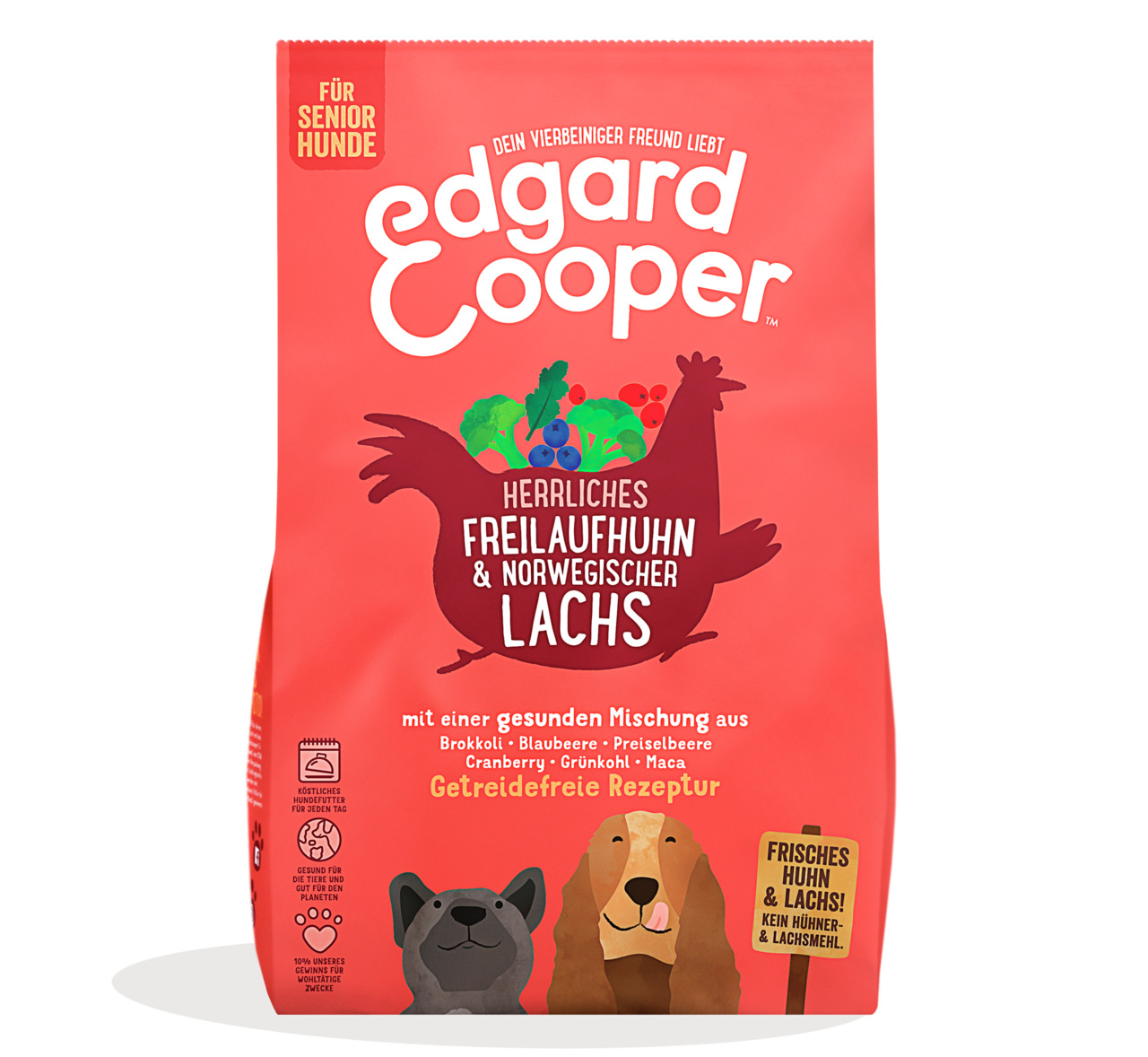 Edgard & Cooper Hundefutter Senior, Freilaufhuhn & Lachs, getreidefrei, mit Brokkoli & Beeren, frisches Fleisch, 150g.