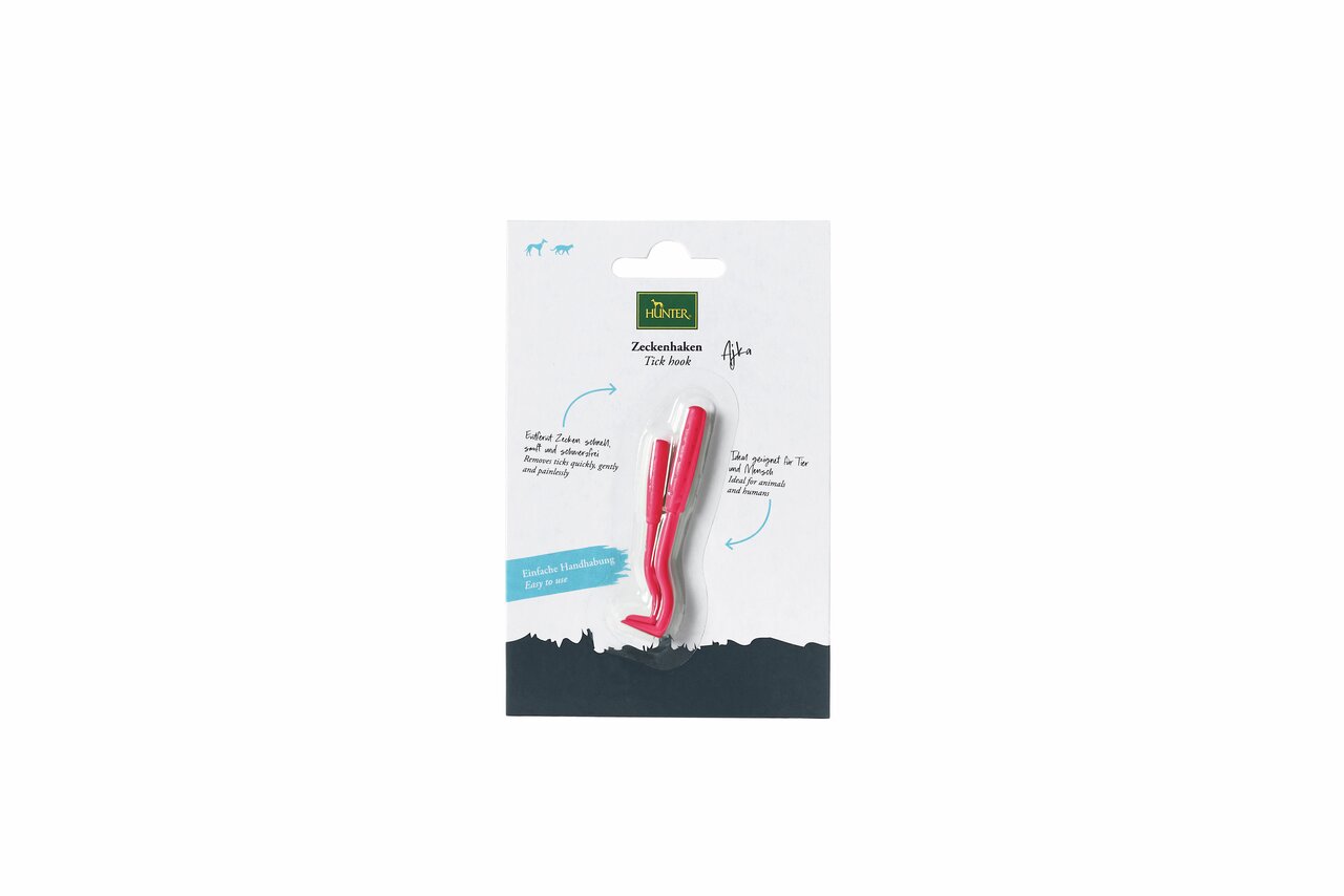 Zeckenzange HUNTER Tick Hook für Haustiere, einfache Anwendung in Pink, ideal zur sicheren Zeckenentfernung bei Tieren.