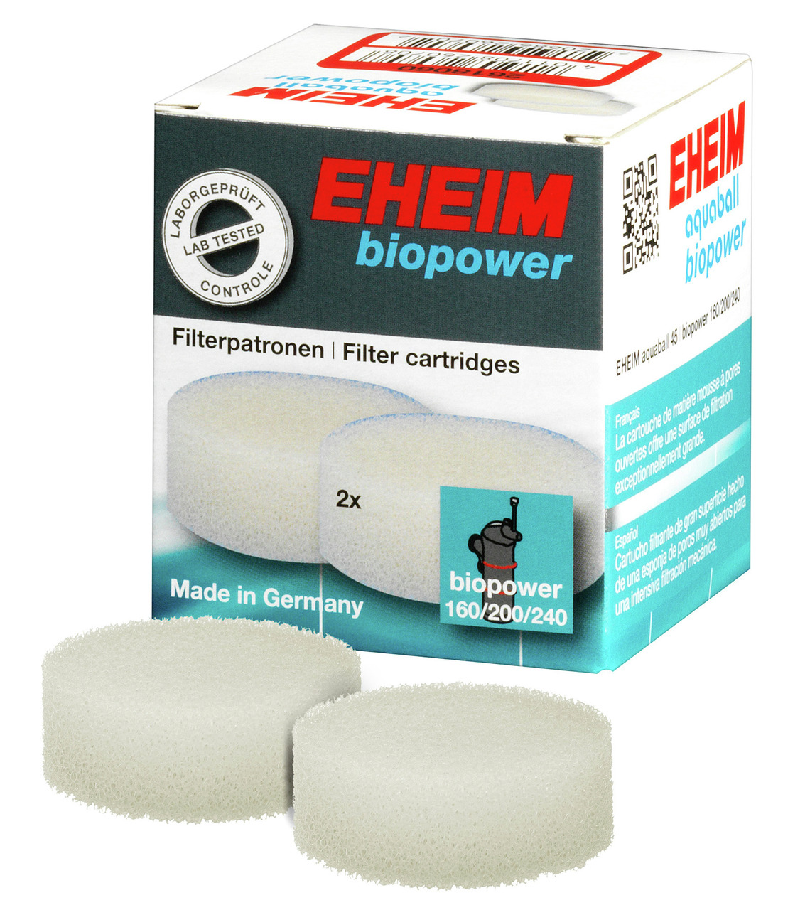 EHEIM biopower Filterpatronen, für biopower 160-200-240, 2 Stk., Schaumstoff, effektive Wasserreinigung, „Made in Germany“, laborgeprüft.