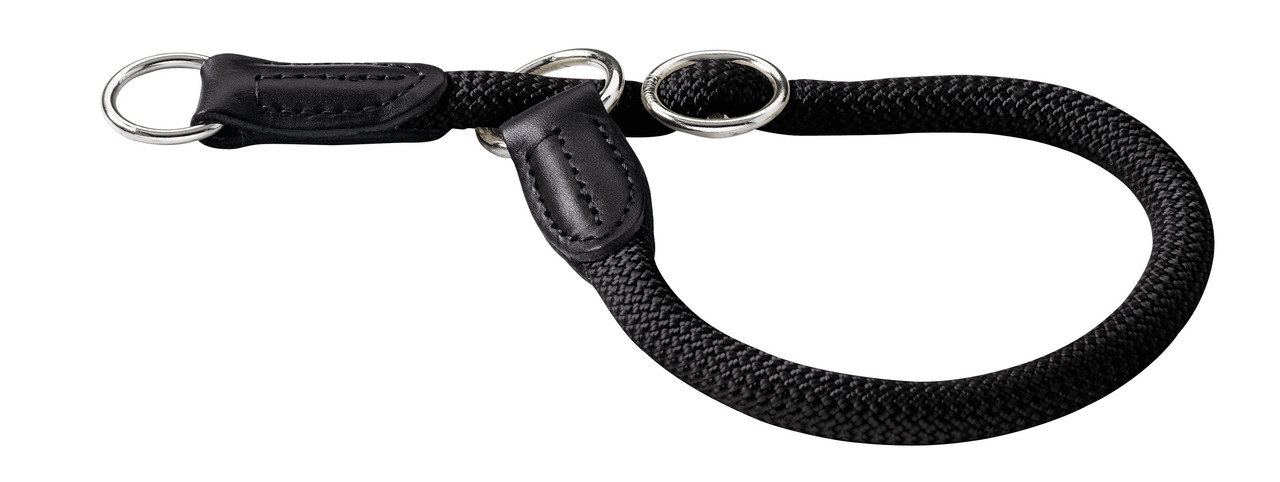 Hundehalsband HUNTER, Nylon+Leder, Metallringe, für alle Hunde, robust+komfortabel, ideal täglich, schwarz.