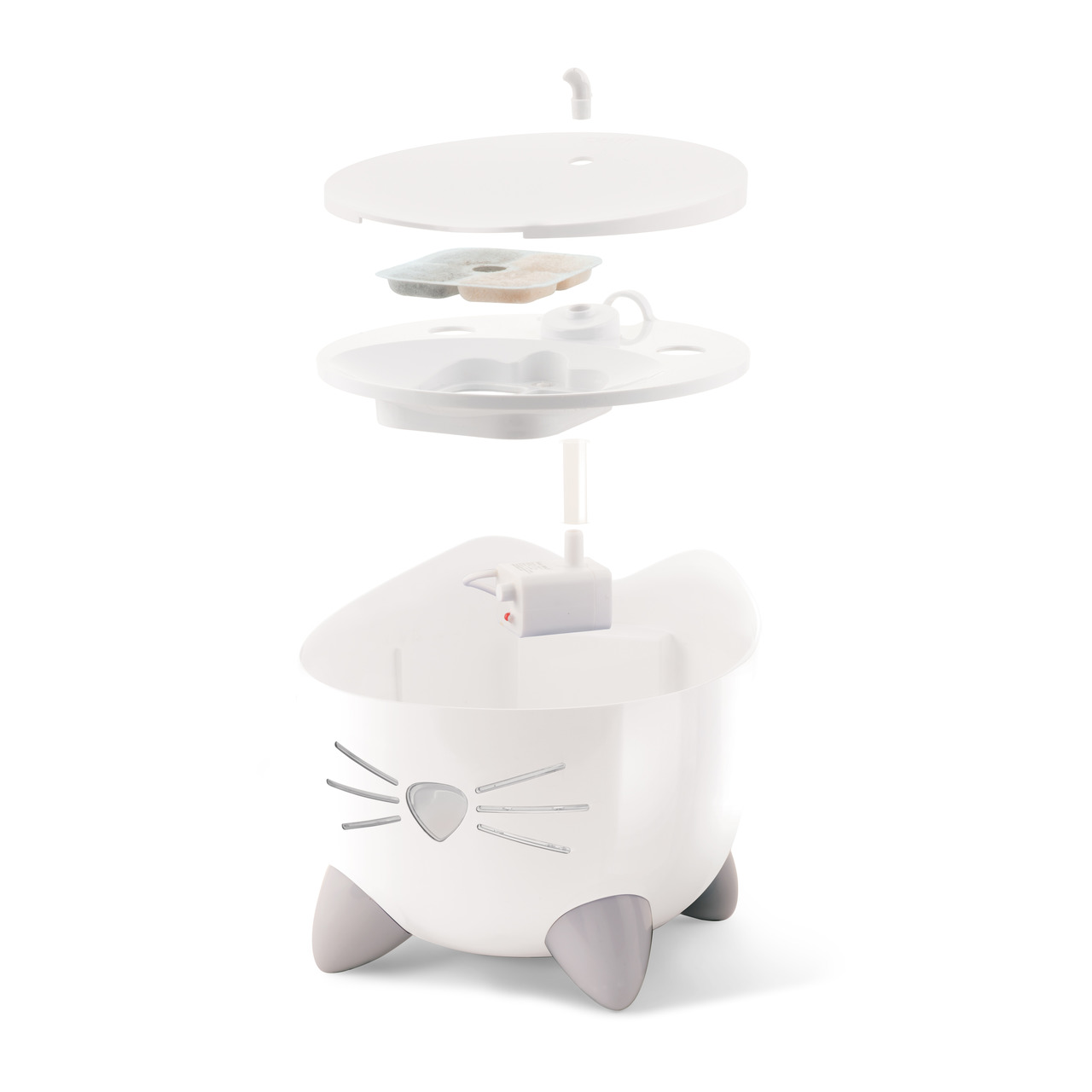 Catit PIXI Trinkbrunnen, Katzen, weiß, katzenförmiges Design, Filtersystem, sauberes Wasser, EAN 022517437155.