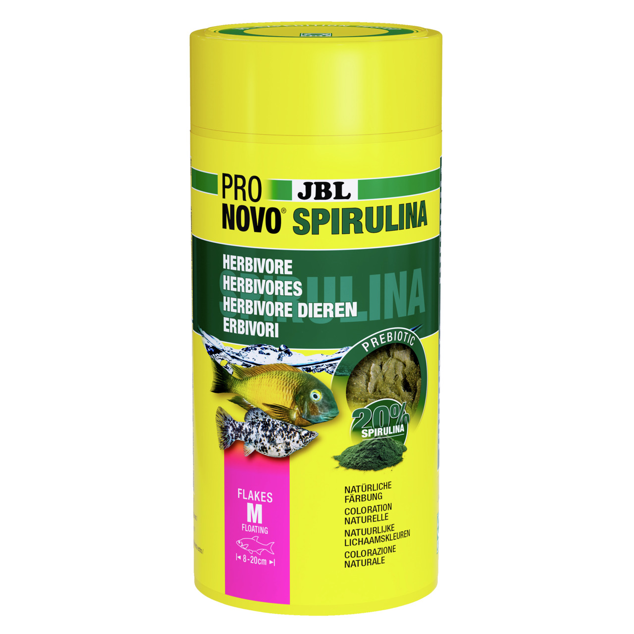 JBL ProNovo Spirulina Flakes M, für Herbivoren (8-20 cm), 20 % Spirulina, fördert Färbung, 250 ml.
