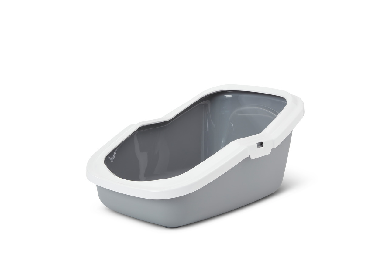 Katzentoilette SAVIC, grau/weiß, offen, für Katzen aller Größen, leicht zu reinigen, robust, modernes Design, ca. 50 cm.