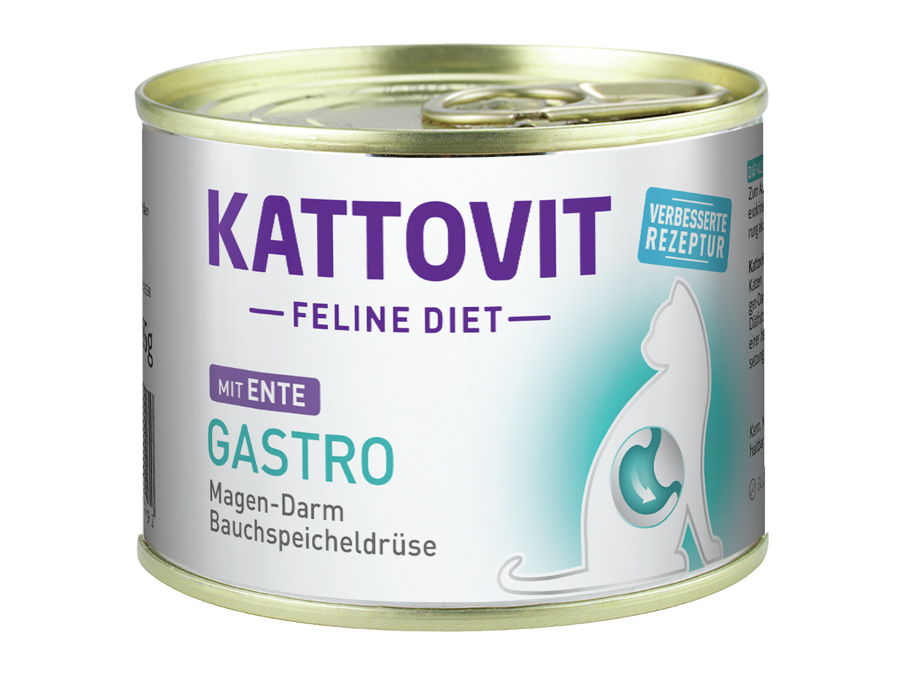 Kattovit Feline Diet Gastro, Ente, 85 g, für Katzen mit Magen-Darm--Bauchspeicheldrüsenproblemen, verbesserte Rezeptur.