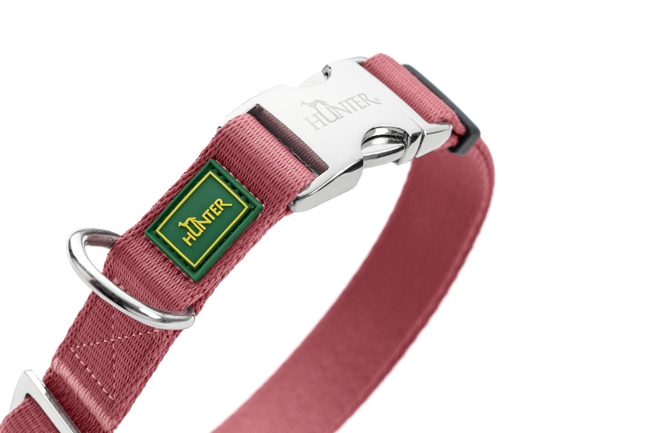 HUNTER Hundehalsband, Nylon, rosa, für alle Hundegrößen, mit Metallschnalle & HUNTER-Logo, grünes Etikett, hoher Tragekomfort.