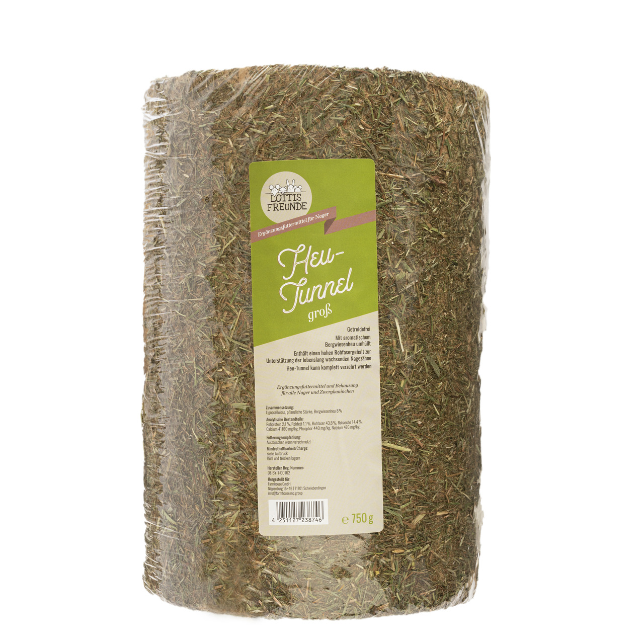 Lottis Freunde Heu-Tunnel groß, 750 g, für Nager, getreidefrei, aus gepresstem Heu, Beschäftigung & Futterquelle für Kleintiere.