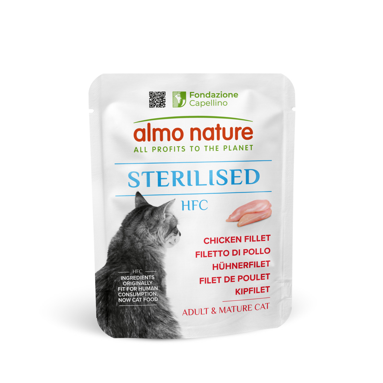 Almo Nature HFC Sterilised Katzenfutter, Hühnerfilet, für sterilisierte erwachsene/ältere Katzen, HFC-Zutaten, 70 g.