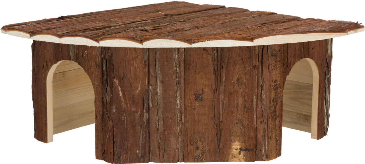 TRIXIE Kleintierhaus "Natural Living" für Hamster/Mäuse, Eckhaus aus Naturholz, 2 Eingänge, Rindendach, Rückzugsort.