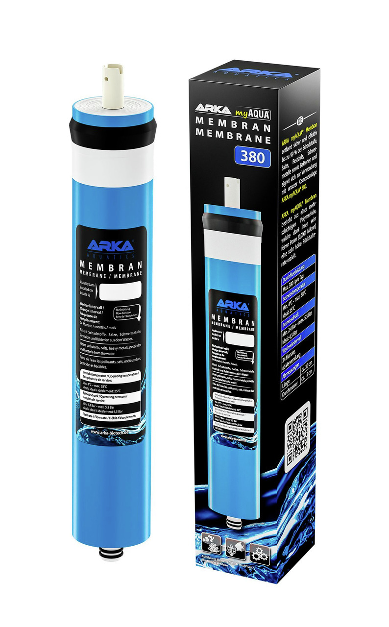 ARKA myAQUA Membran 380, für Aquaristik, entfernt Schadstoffe (z.B. Schwermetalle, Salze) aus Leitungswasser, zylindrisch, blau.