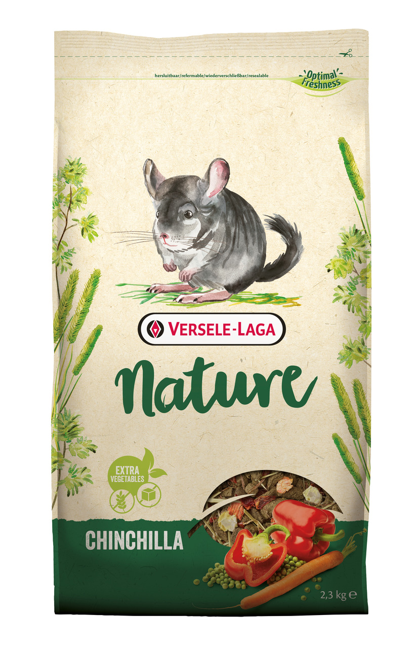 Versele-Laga Nature Chinchilla: Premiumfutter für Chinchillas mit Gemüse (Karotten, Paprika), wiederverschließbar, 2,3 kg.