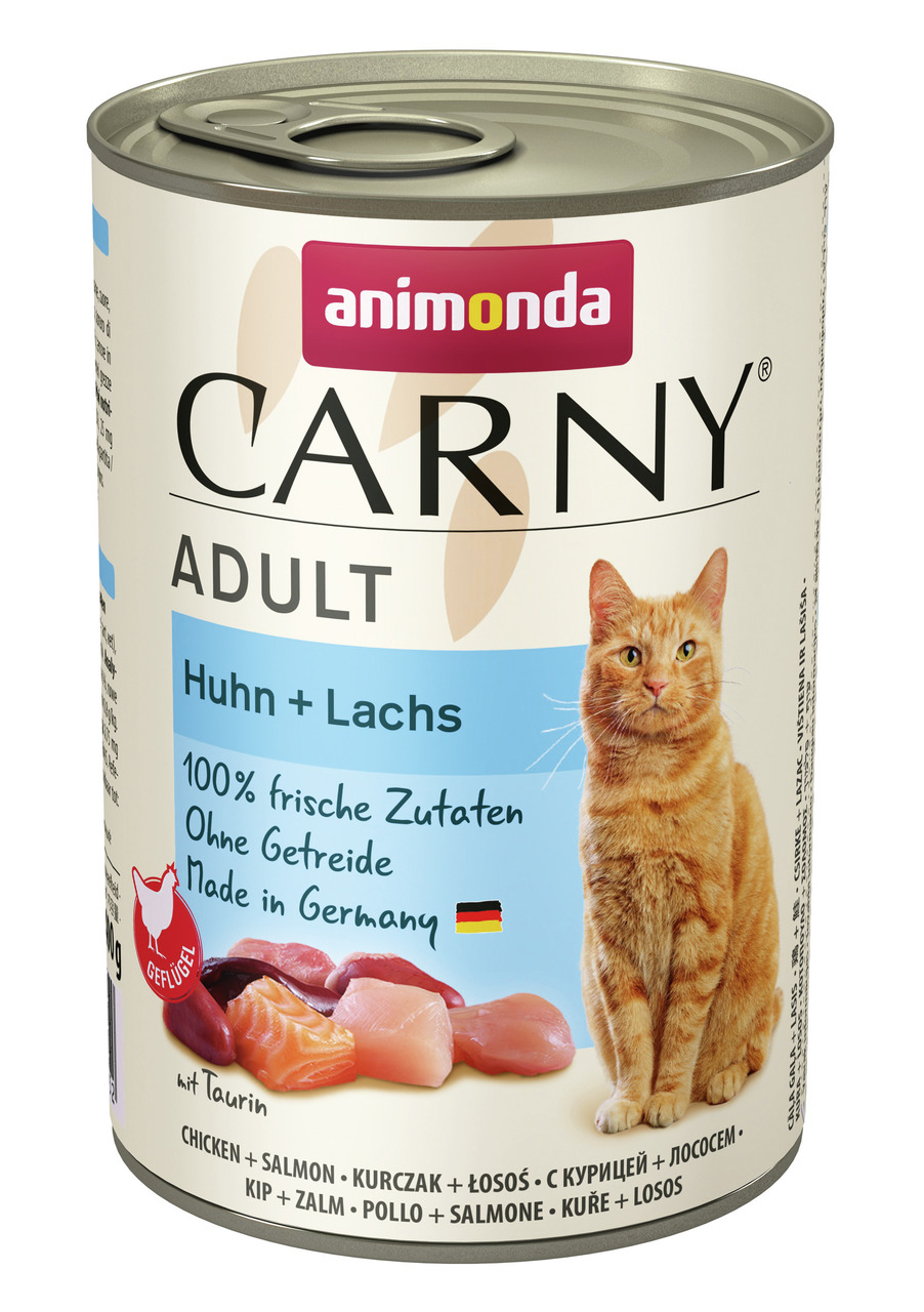 Animonda Carny Adult Katzenfutter Huhn & Lachs, für ausgew. Katzen, 100% frische Zutaten, ohne Getreide, Made in Germany, 400 g.