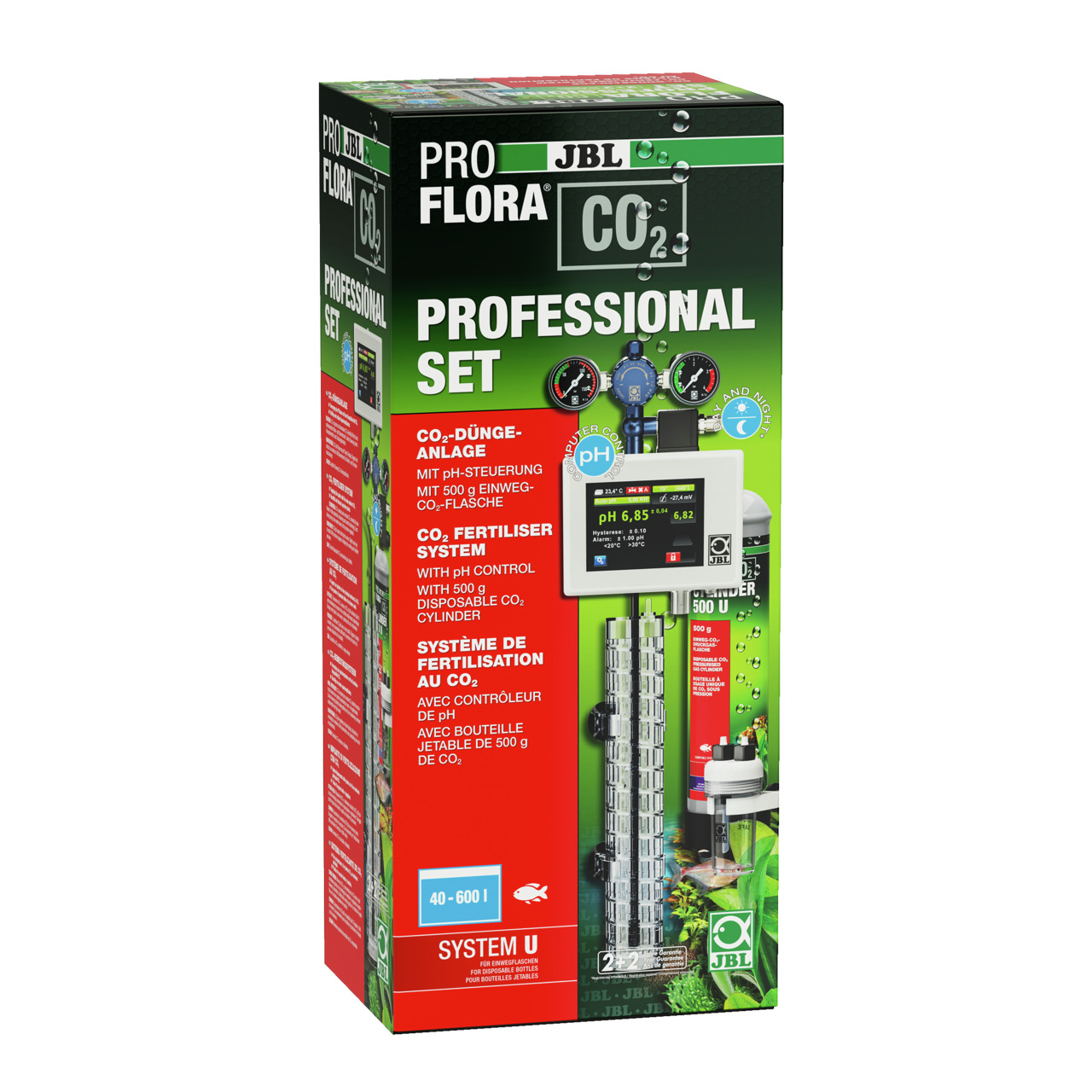 JBL ProFlora CO2 Professional Set, CO2-Düngeanlage für Aquarienpflanzen, mit pH-Steuerung & 500 g Einweg-CO2-Flasche.