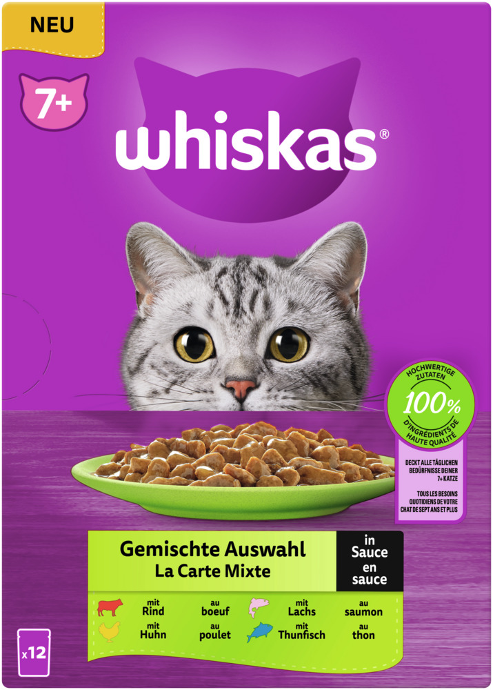 Whiskas 7+ Gemischte Auswahl in Sauce 12 x 85 g Multipack