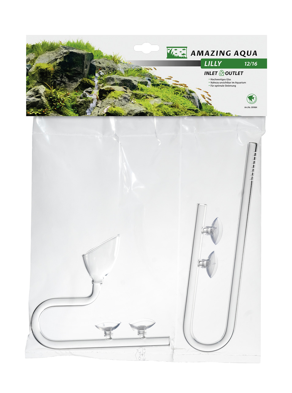 Amazing Aqua Lilly Inlet & Outlet 12/16, Zubehör für Aquarien, Glas, optimale Wasserströmung, inkl. Ein-/Auslassrohr, Saugnäpfe.