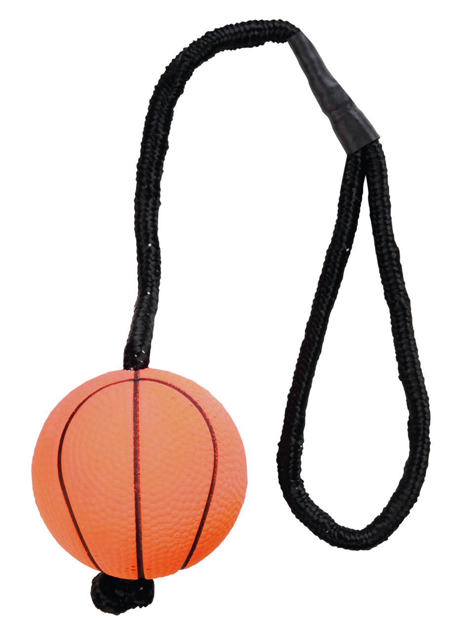 TRIXIE Hundespielzeug "Basketball mit Wurfseil", orange, für Hunde, ideal für Wurf--Apportierspiele, basketballähnliche Optik.