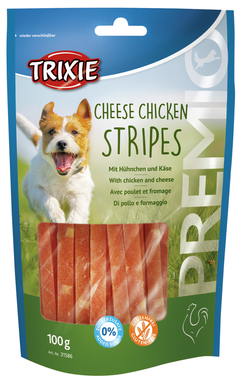 Sparpaket 2 x 100 g Trixie Premio Cheese Chicken Stripes mit Hühnchen und Käse Hunde Snack