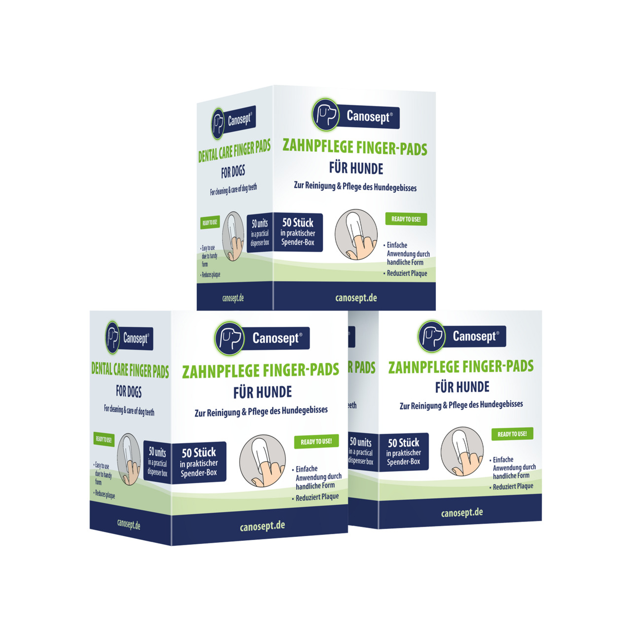 Canosept Zahnpflege Finger-Pads für Hunde, 50 Stk. Spenderbox, reinigt & pflegt Gebiss, reduziert Plaque, gebrauchsfertig & einfach.