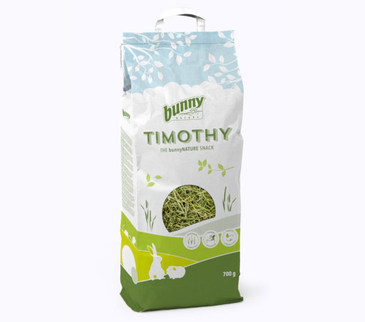 Bunny Nature Timothy Heu, Snack für Nagetiere und Kaninchen, naturbelassen, 700 g Packung mit Sichtfenster.