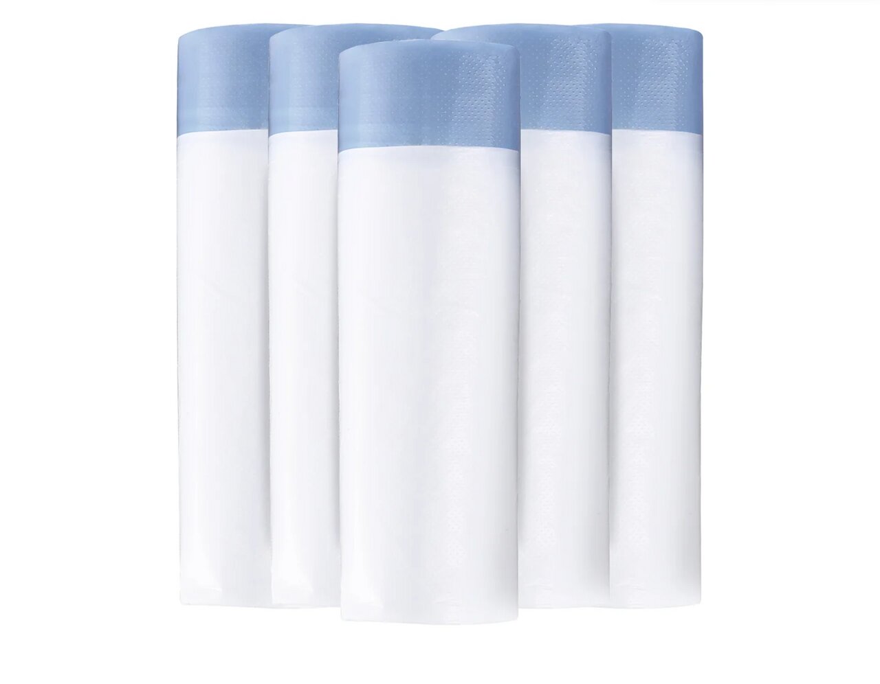 Fünf weiße Hundepads von Bluepet, ideal für den Innenbereich, für Welpen oder inkontinente Hunde. Packungsgröße: 60x60 cm.