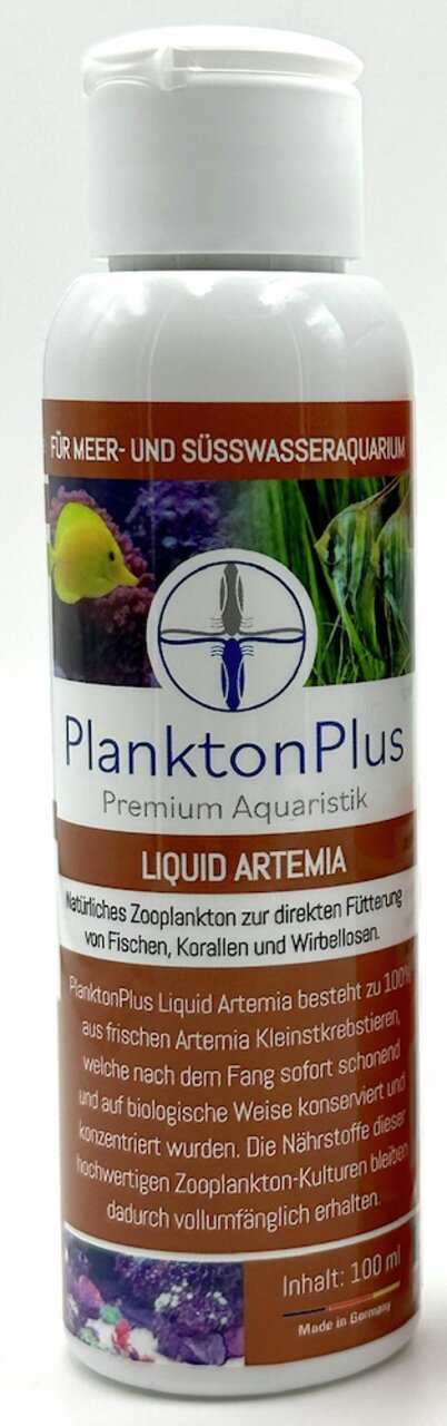 PlanktonPlus Liquid Artemia, 100 ml, für Meer-/Süßwasseraquarien. Frisches Artemia-Zooplankton, nährstoffreich, für Fische, Korallen, Wirbellose.