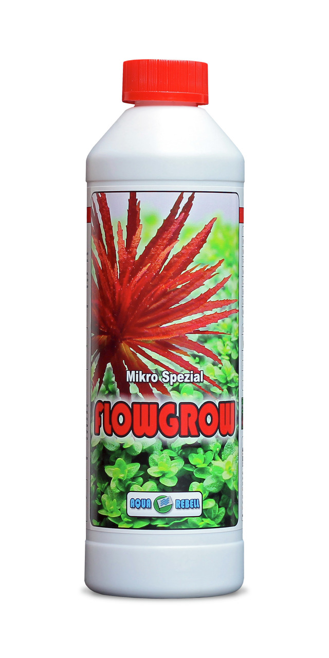 Aqua Rebell Mikro Spezial Flowgrow, für Aquarienbesitzer, Pflanzenpflege, 500 ml, mit roten Wasserpflanzen & grünen Blättern.