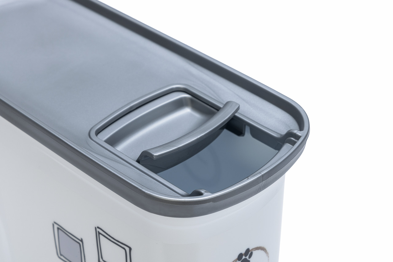 Curver Futterbehälter, weiß/grau, luftdicht, mit Griff, Pfotenmotiv, für Tierfutter-Aufbewahrung.