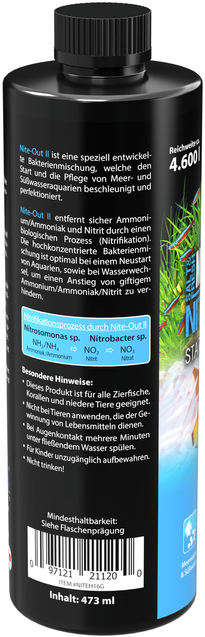 MICROBE-LIFT Nite-Out II, 473 ml, für Meer--Süßwasseraquarien, entfernt Ammonium-Nitrit, unterstützt Nitrifikation, 4.600 L Reichweite.