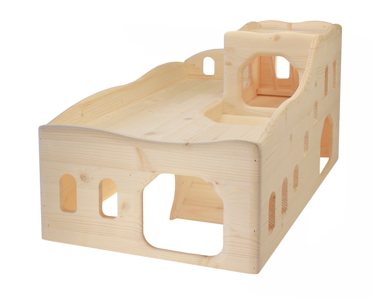 Kleintierhaus „Resch“ von Resch Heimtierbedarf, für Kaninchen/Meerschweinchen, Holz, mit Eingängen, Fenstern, Ebenen, Maße sichtbar.