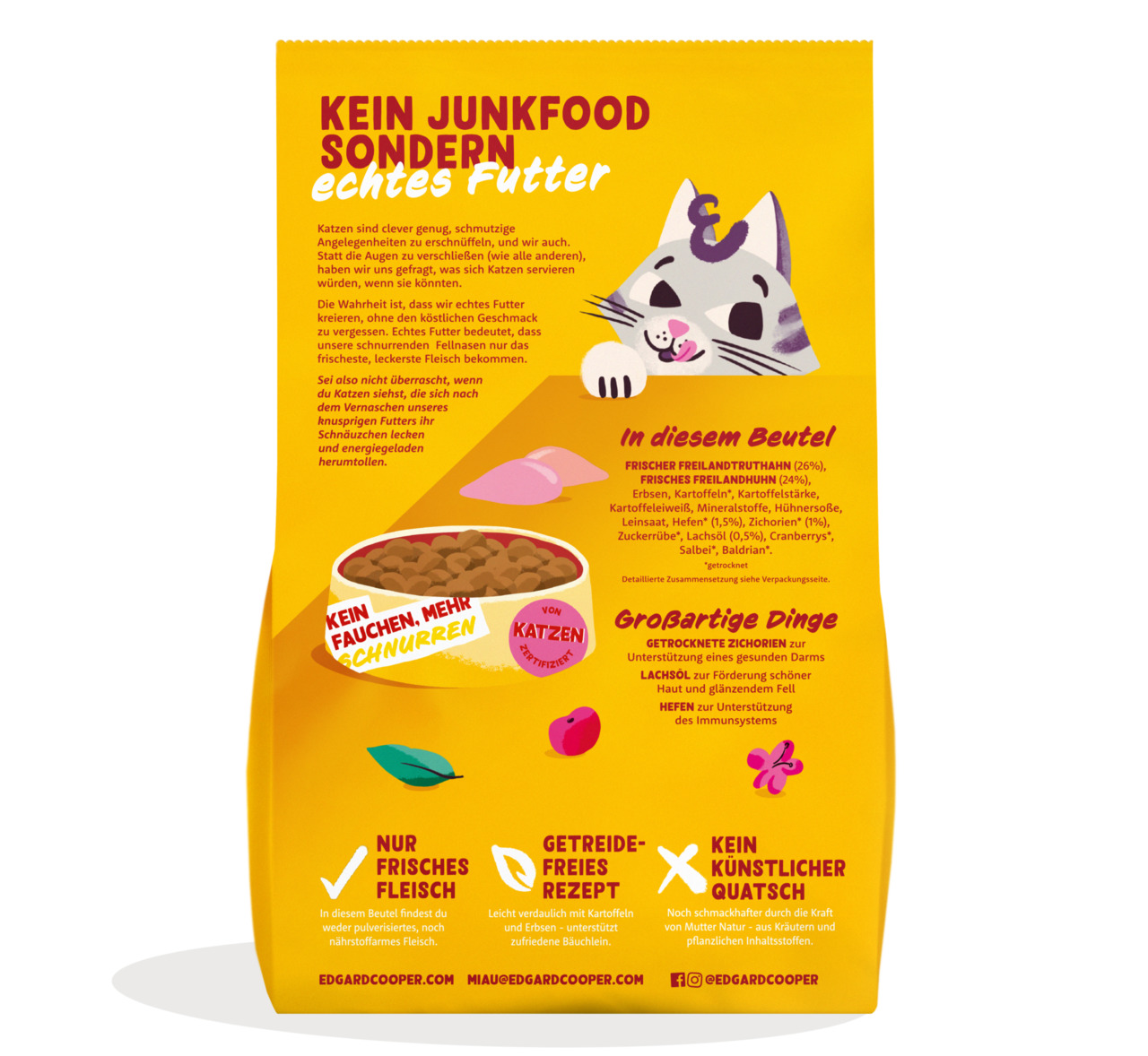 Edgard & Cooper Trockenfutter f. Katzen, Freilandhuhn u. Truthahn, getreidefrei, natürliche Zutaten, ohne Zusätze, 2 kg.