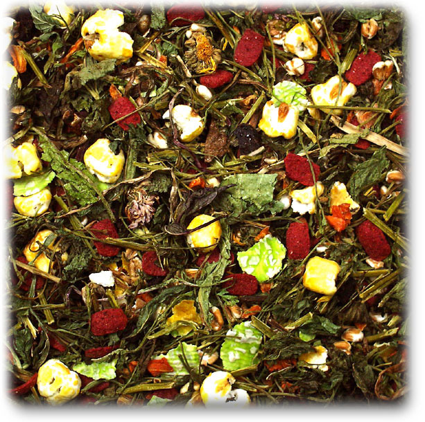 Das Bild zeigt eine Mischung aus JR FARM Kräuter- und Gemüsefutter, speziell für Kleintiere wie Kaninchen und Meerschweinchen. Die Mischung enthält getrocknete Kräuter, rote Beerenstücke, Maisflocken und andere pflanzliche Zutaten. Geeignet für eine ausge