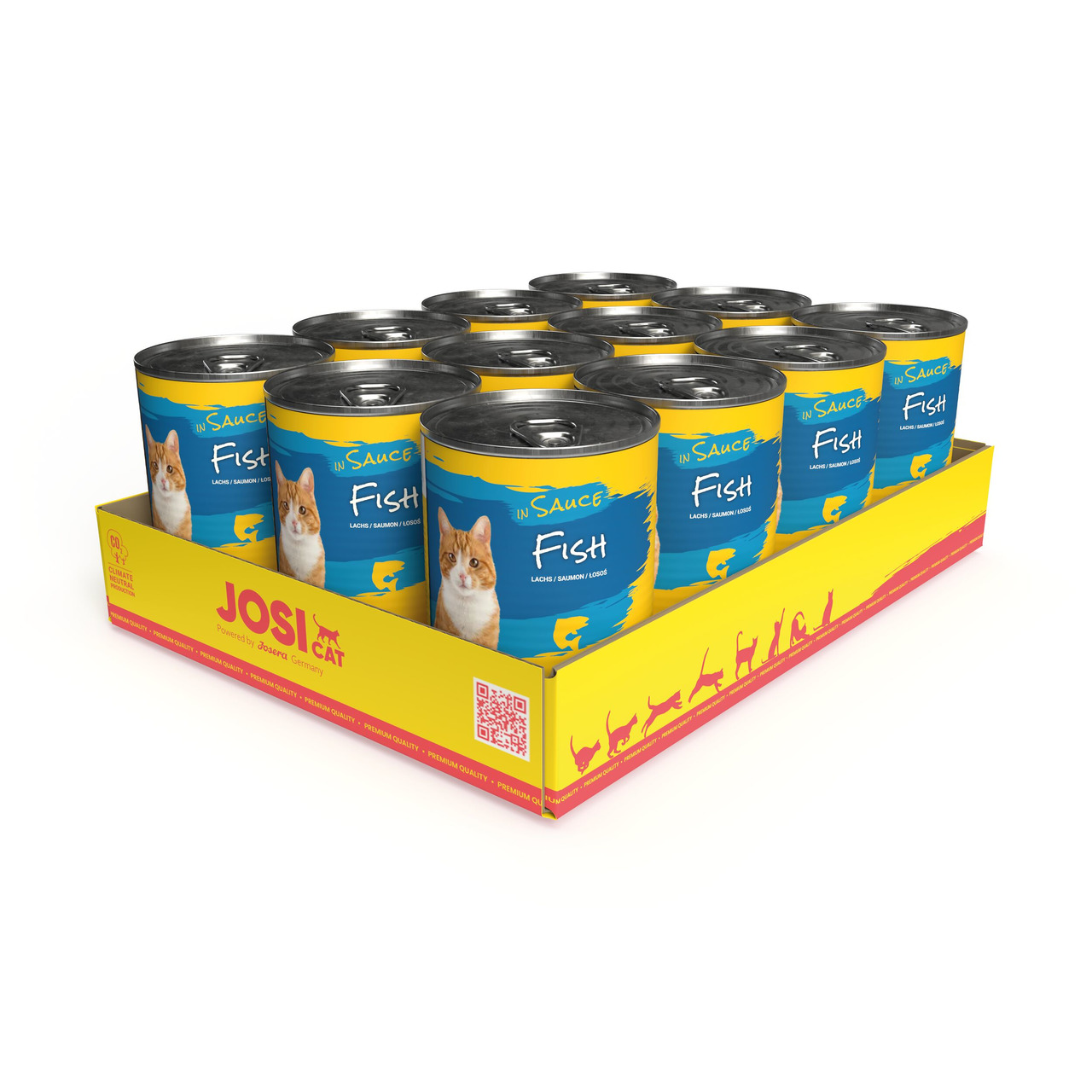 Josera JosiCat in Sauce Fish, Katzenfutter, Lachs, 12x400g, Premium-Qualität, Katzenmotiven.