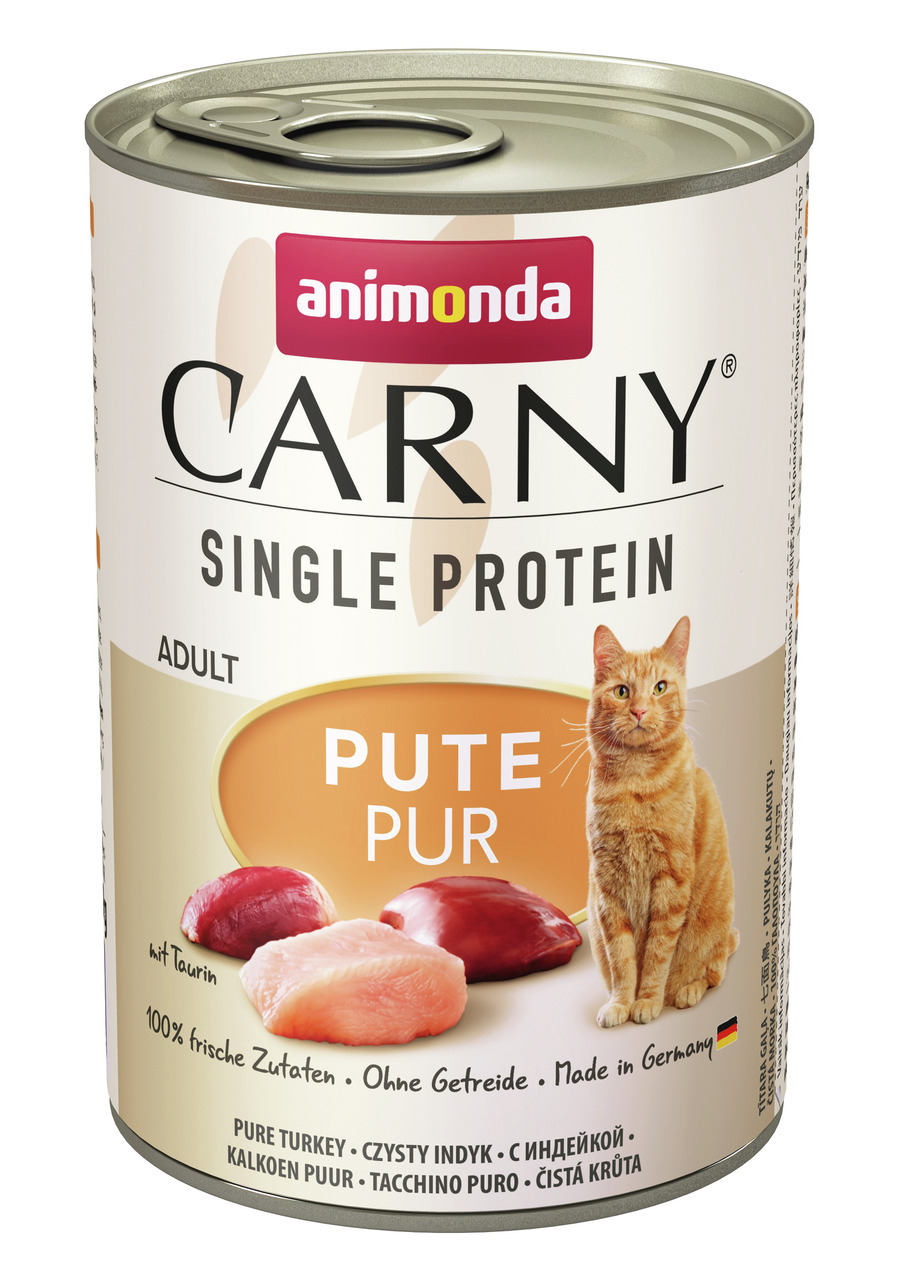 Animonda Carny "Pute Pur" für erw. Katzen, 100 % frische Zutaten, getreidefrei, mit Taurin, 200 g, hergestellt in Deutschland.