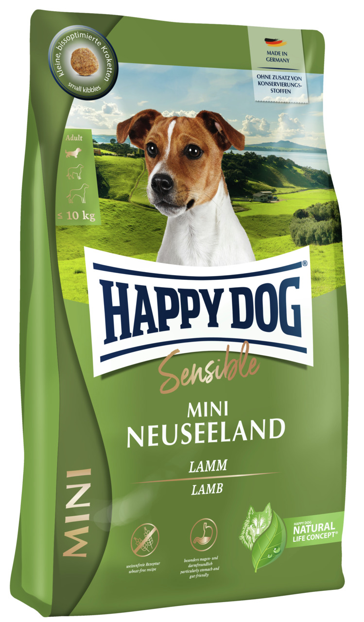 Sparpaket 2 x 4 kg Happy Dog Adult Sensible Mini Neuseeland Lamm Hunde Trockenfutter