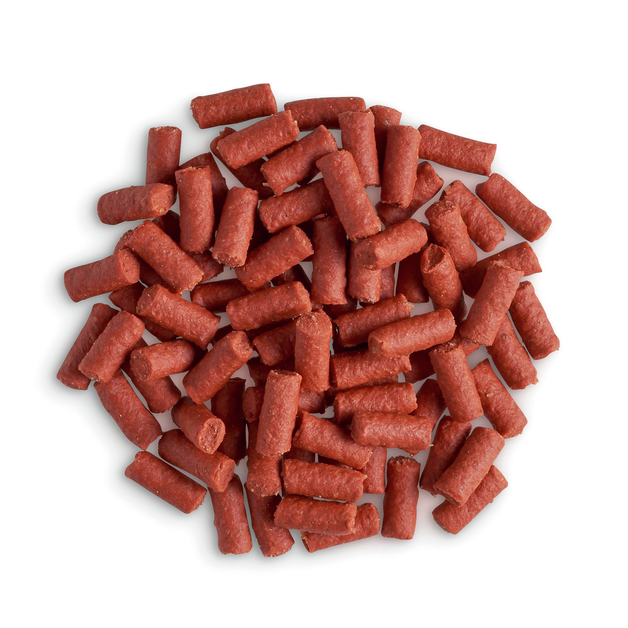 LOTTIS HÄPPCHEN Snack für Hunde, Geschmacksrichtung Rind, ideal als Belohnung, natürliche Ernährung, zylindrisch, rot.