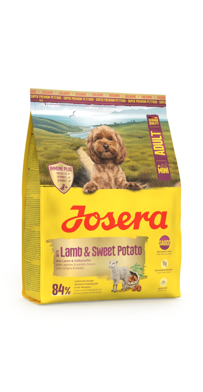 Josera Mini Adult Hundefutter mit Lamm & Süßkartoffel, für kleine Hunde, 4 kg, getreidefrei, mit 84 % tierischem Protein.